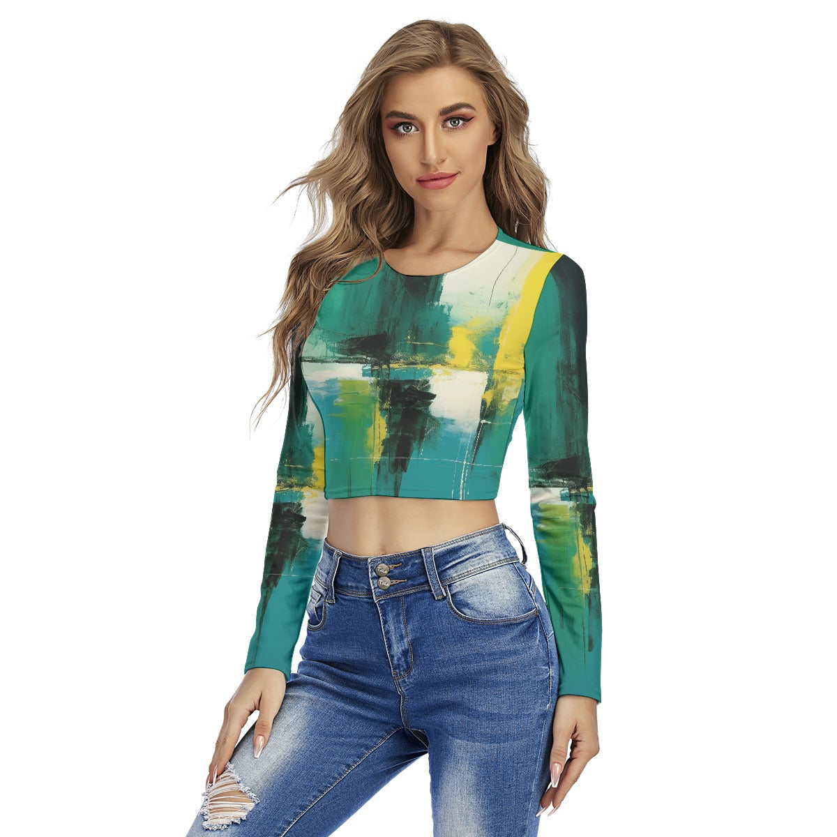 All-Over Print Women's Round Neck Crop Top T-Shirt