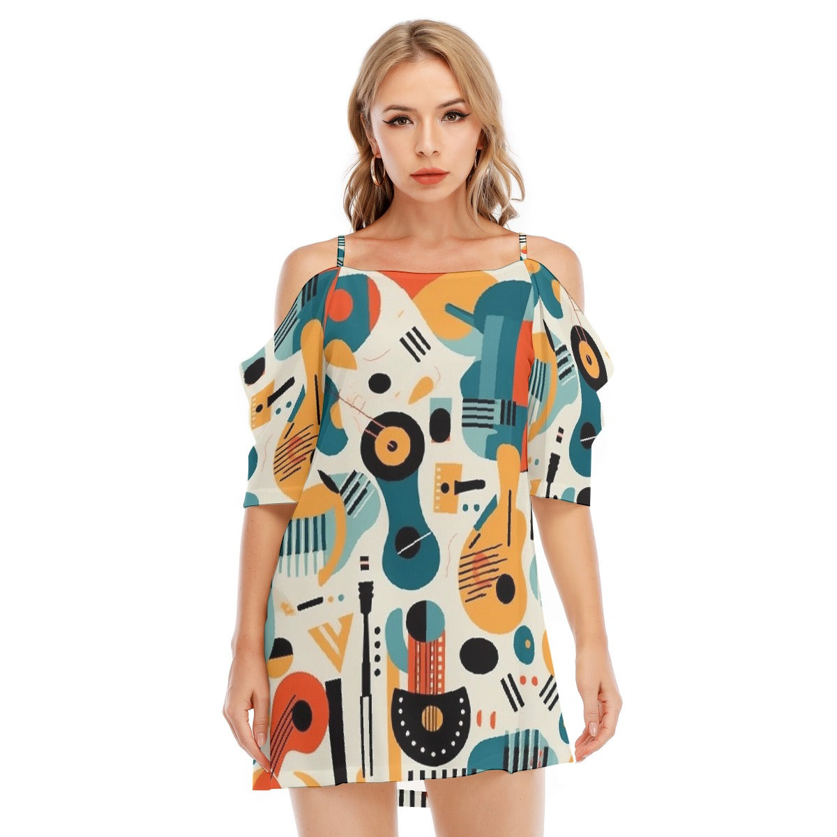 All-Over Print Women's Off-shoulder Cami Dress