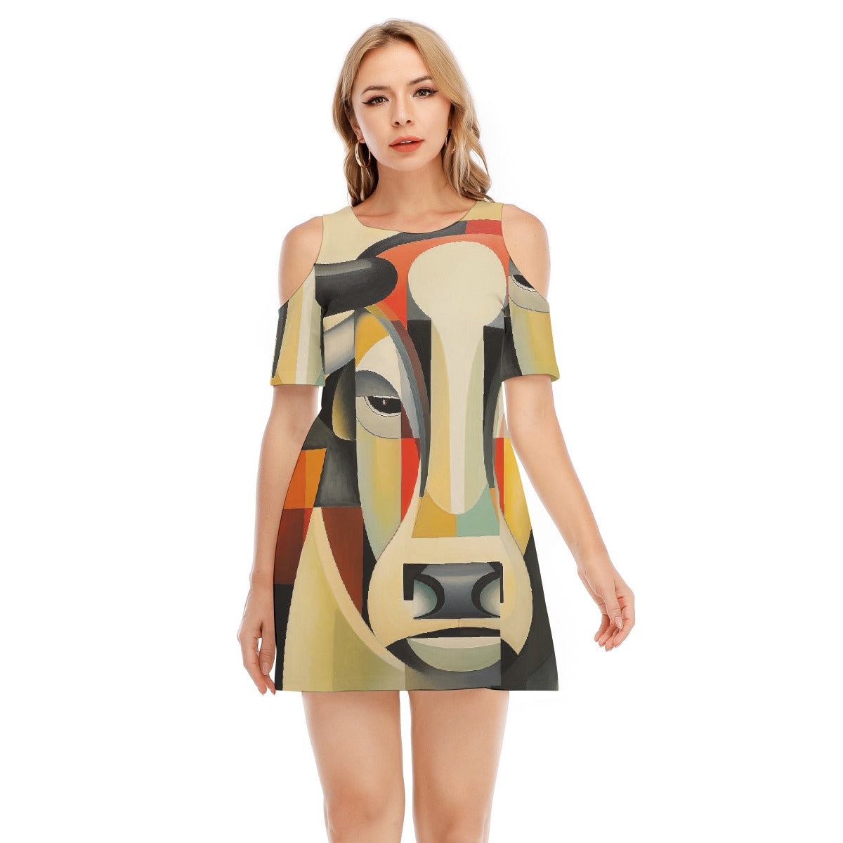 All-Over Print Women's Cold Shoulder Dress | 190GSM Cotton