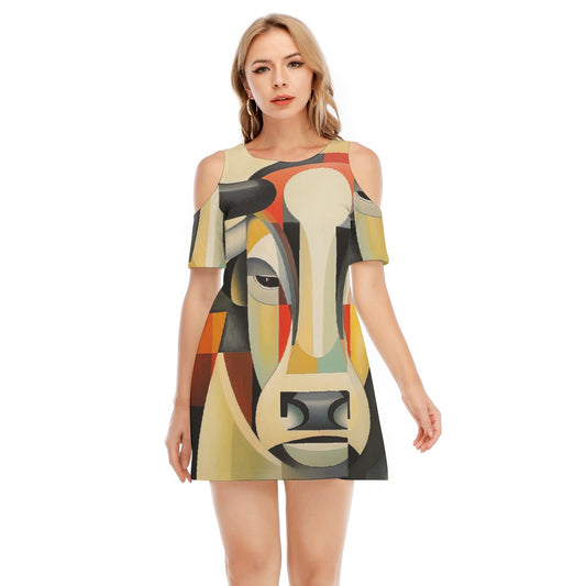 All-Over Print Women's Cold Shoulder Dress | 190GSM Cotton