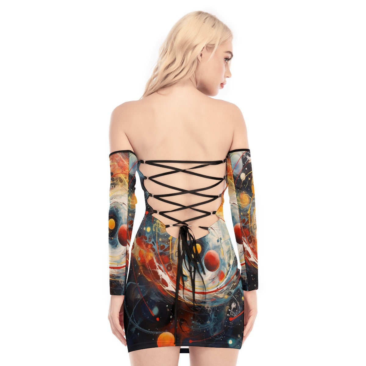 All-Over Print Women's Off-shoulder Back Lace-up Dress