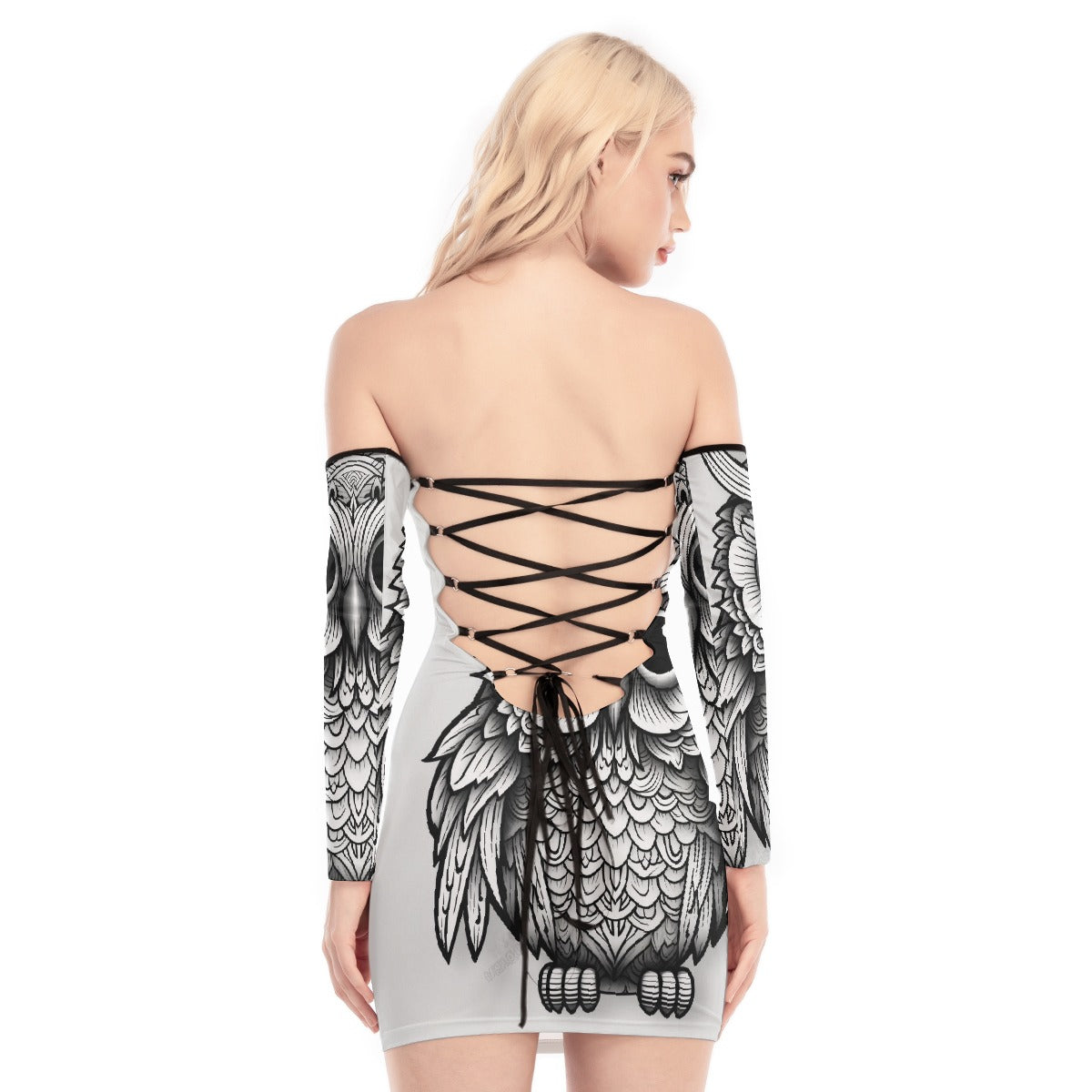 All-Over Print Women's Off-shoulder Back Lace-up Dress