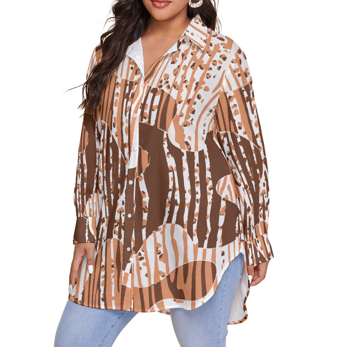 All-Over Print Women's Shirt With Long Sleeve(Plus Size)