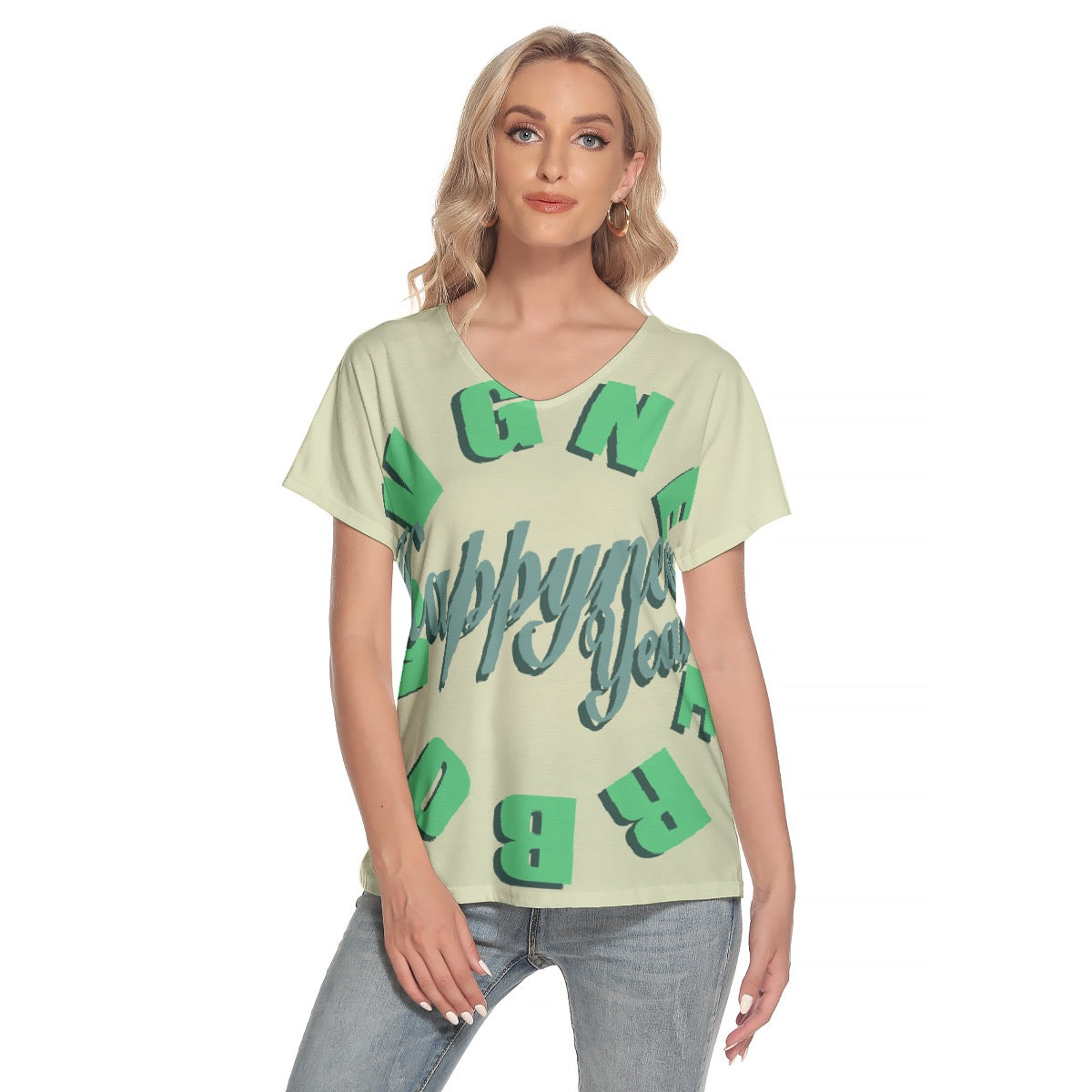 All-Over Print Women's Loose V-neck Short Sleeve T-shirt