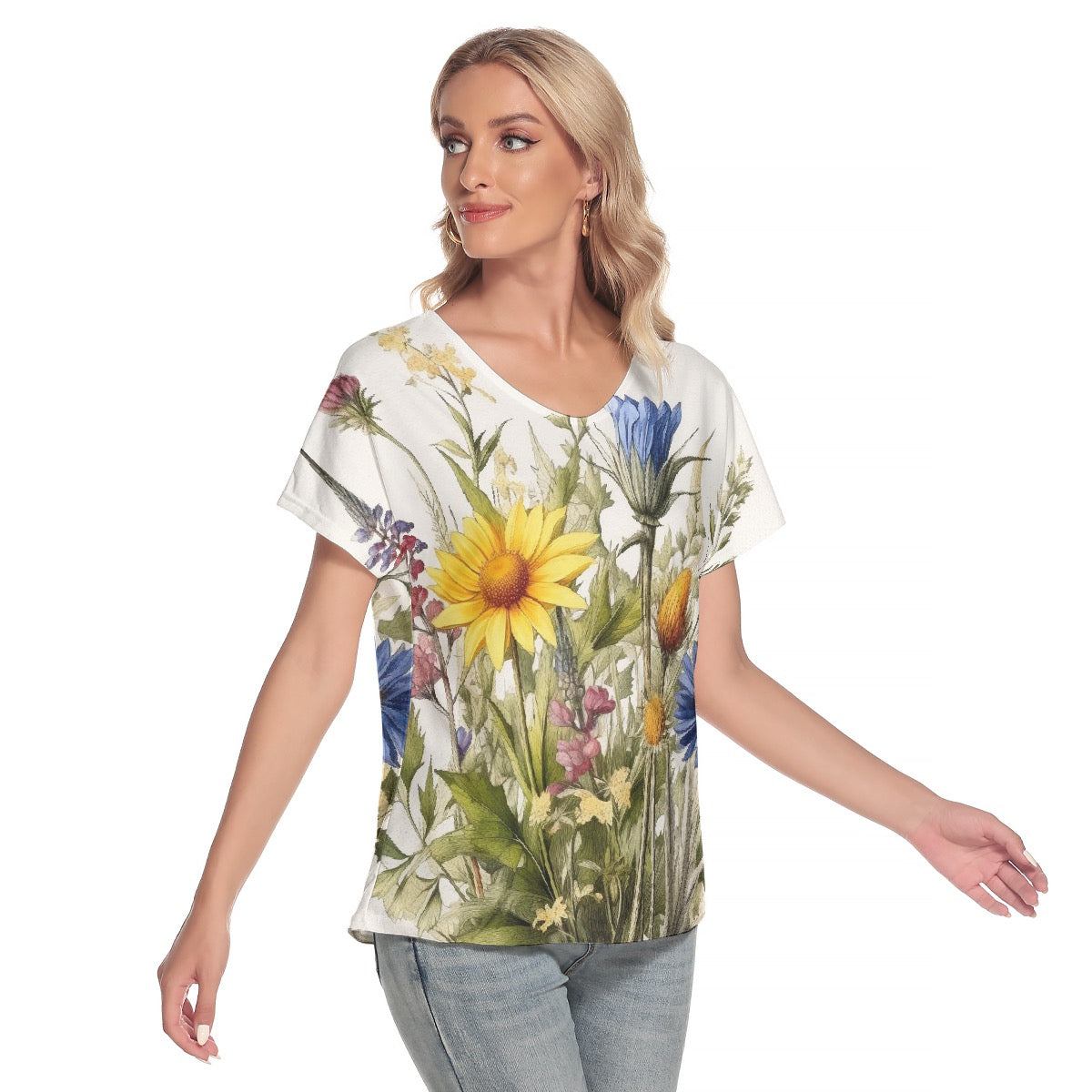 All-Over Print Women's Loose V-neck Short Sleeve T-shirt