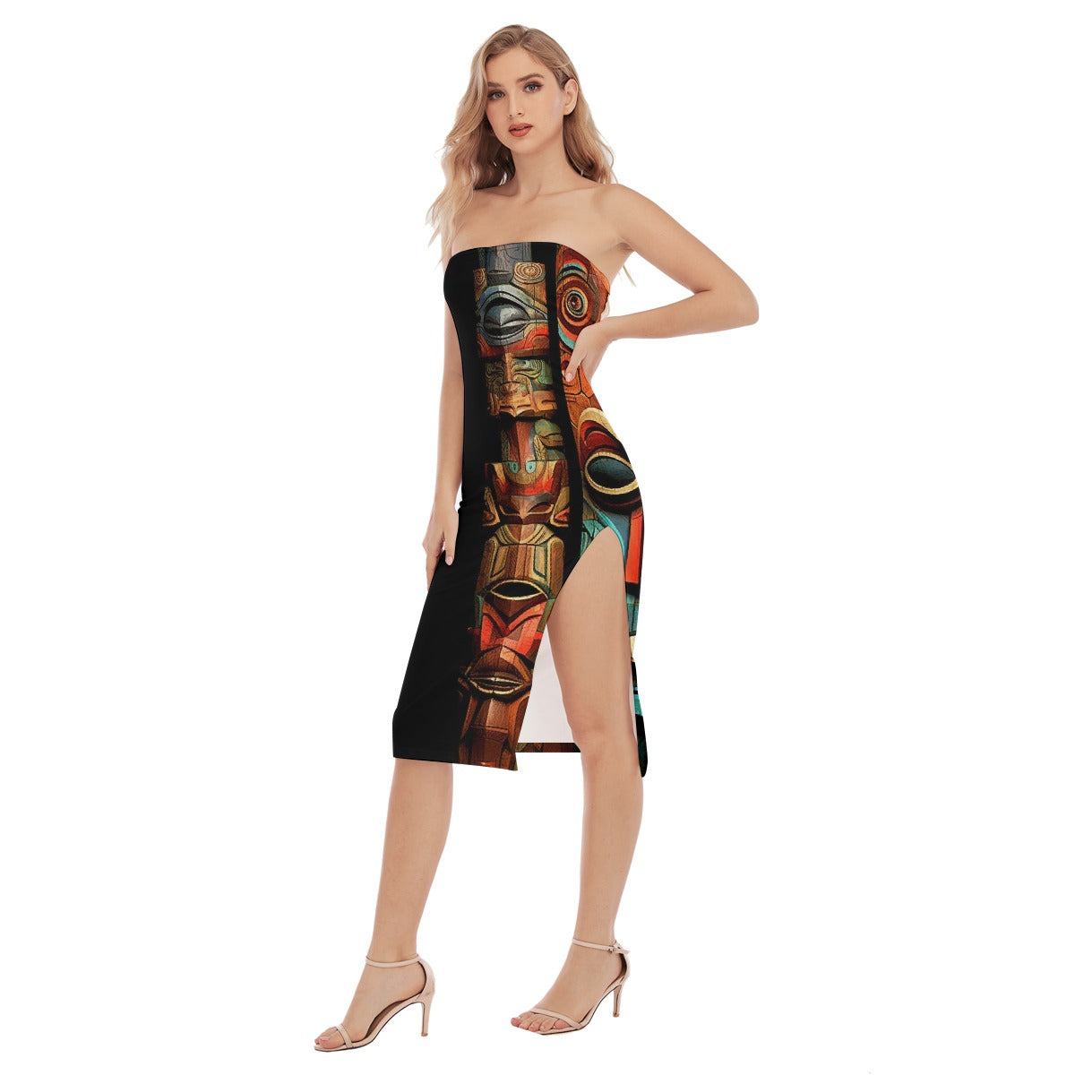 All-Over Print Women's Side Split Tube Top Dress