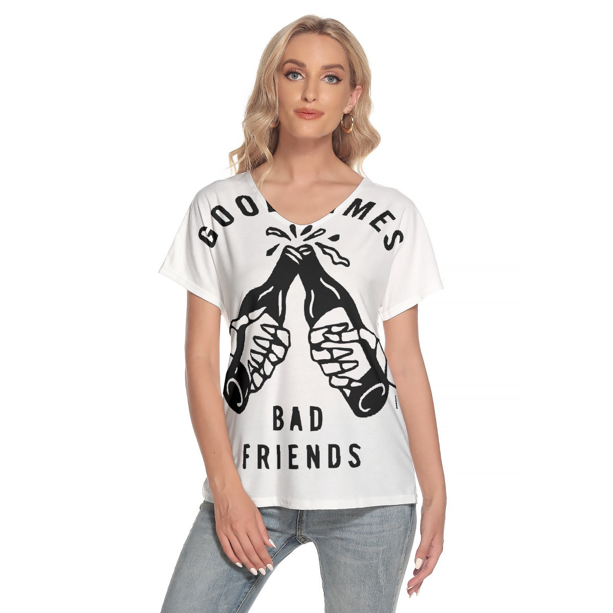 All-Over Print Women's Loose V-neck Short Sleeve T-shirt