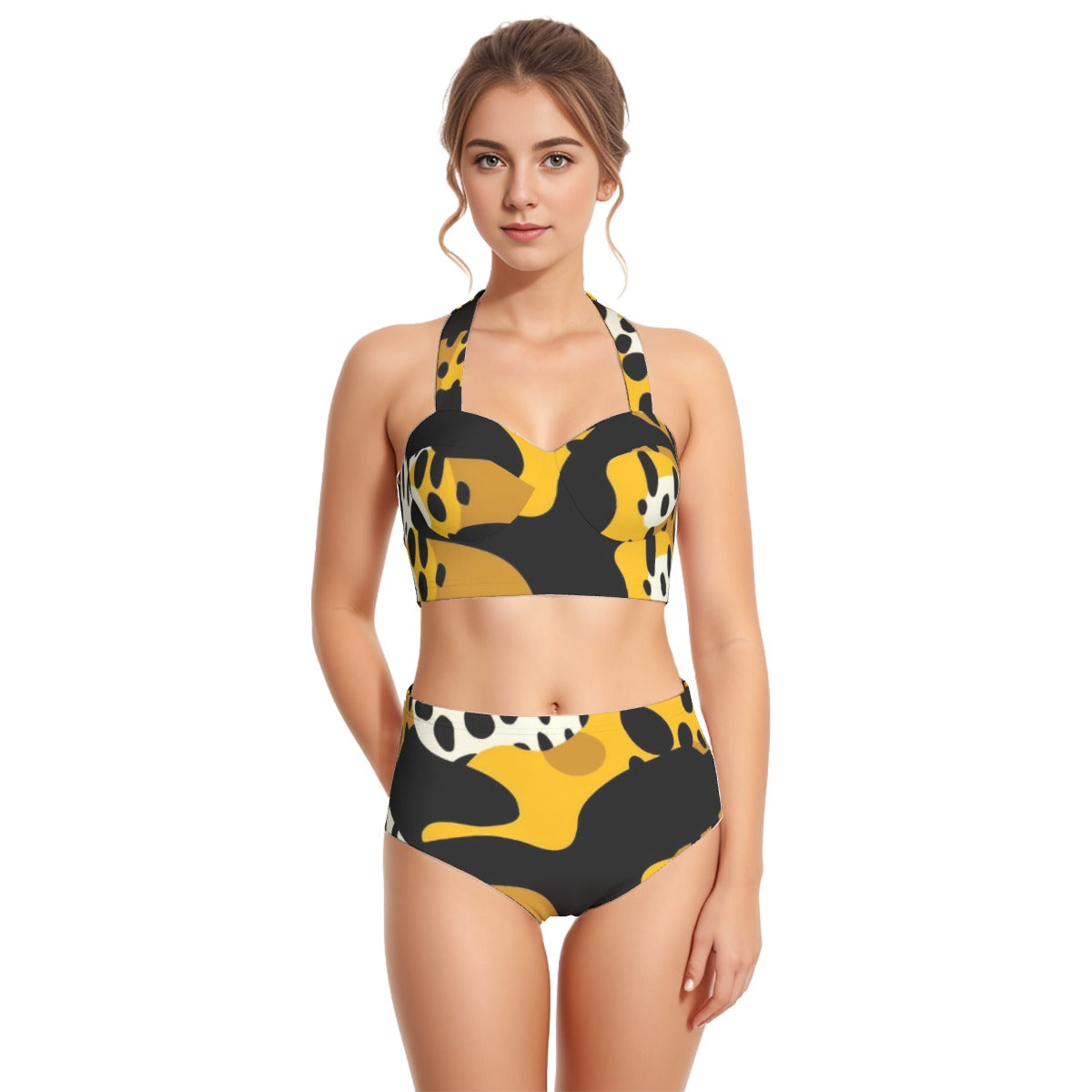 All-Over Print Women's Swimsuit Set With Halter