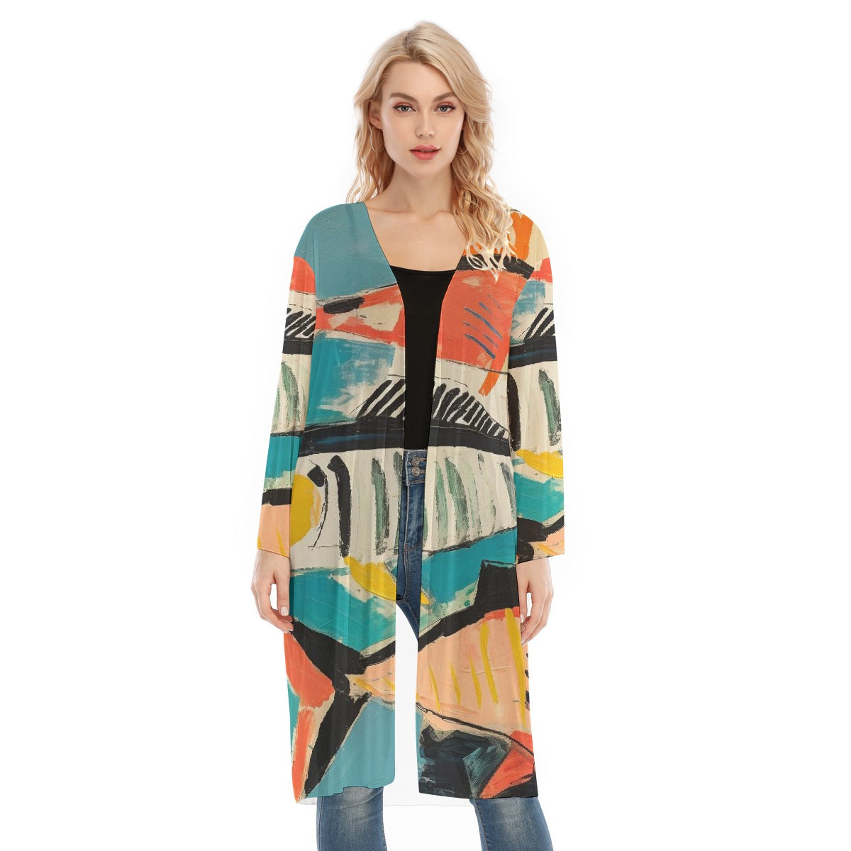 All- Over Print Women's Long Sleeve Mesh Cardigan