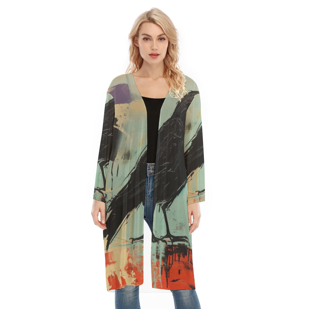 All- Over Print Women's Long Sleeve Mesh Cardigan