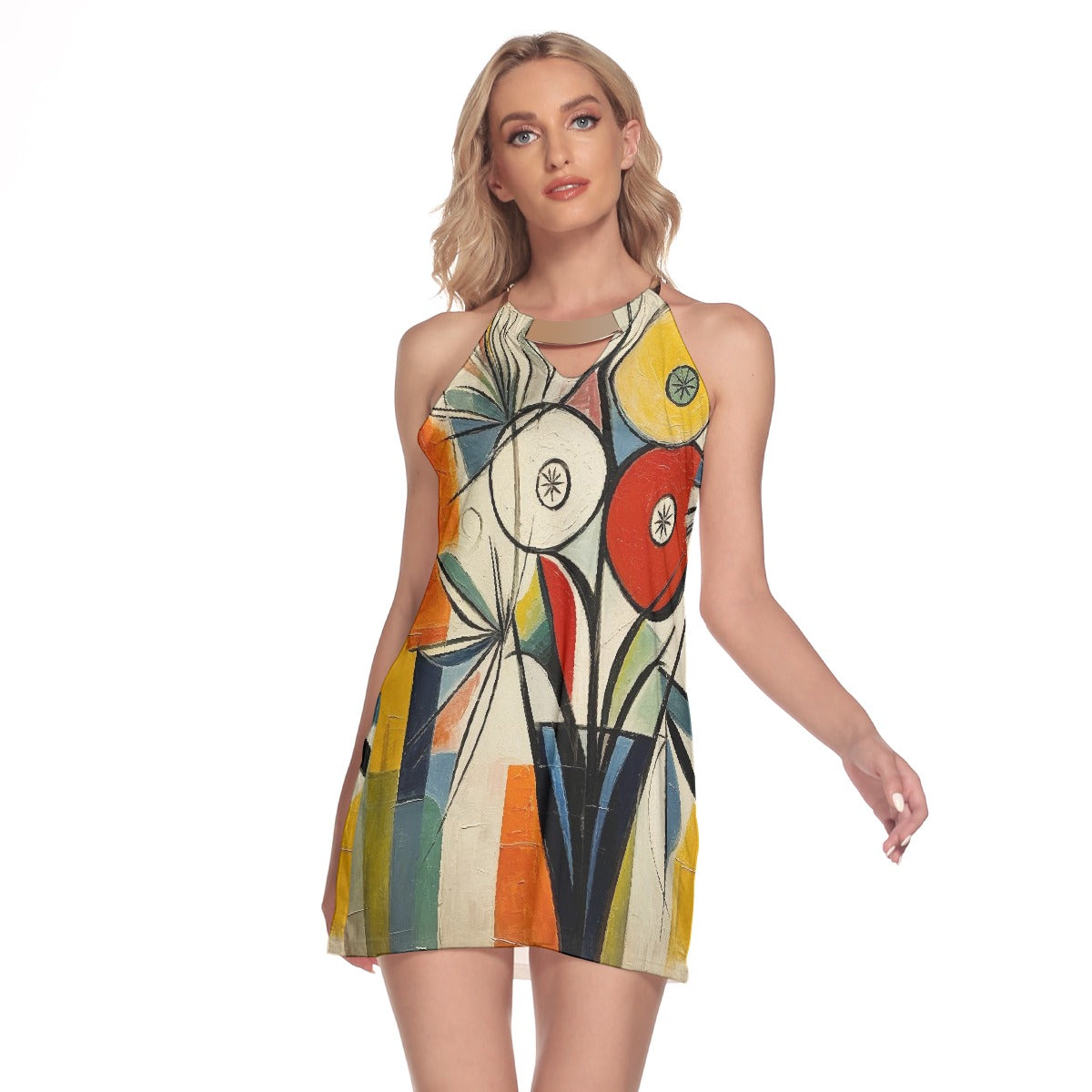 All-Over Print Women's Round Neck Above Knee Dress