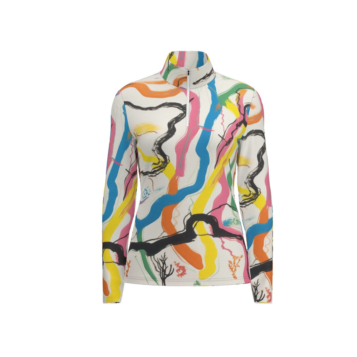 All-Over Print Women's Sports Collar Jersey With Long Sleeve