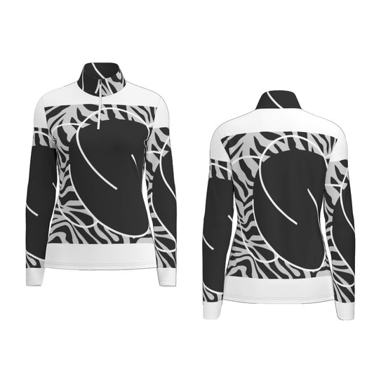 All-Over Print Women's Sports Collar Jersey With Long Sleeve