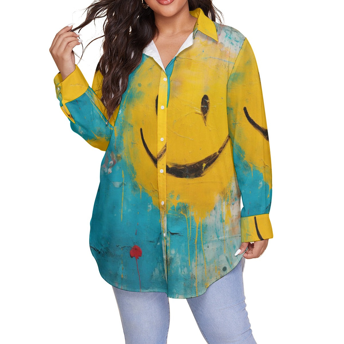 All-Over Print Women's Shirt With Long Sleeve(Plus Size)