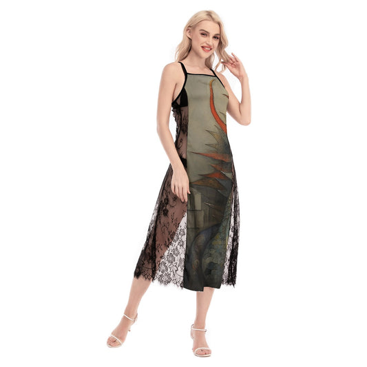 All-Over Print Women's Lace Cami Cross Back Dress