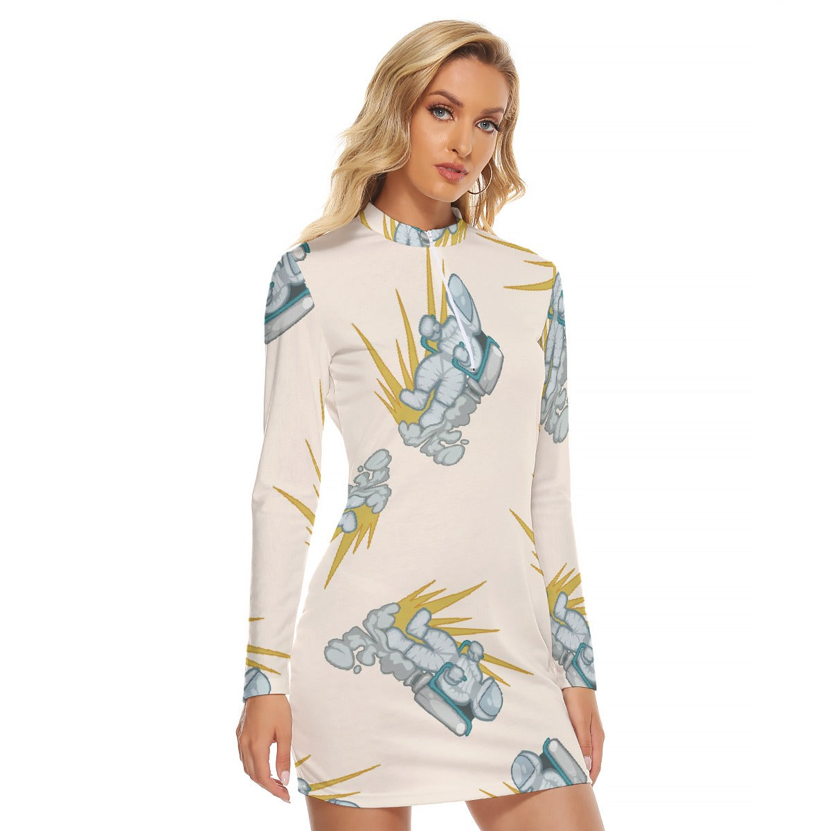 All-Over Print Women's Zip Front Tight Dress