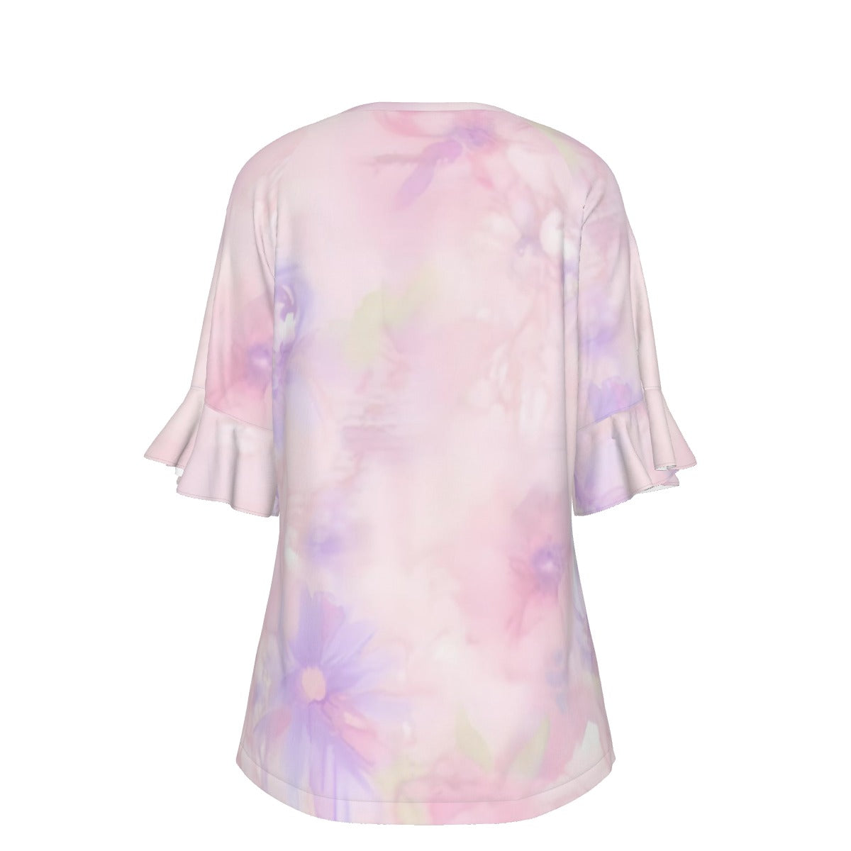 All-Over Print V-neck Women's T-shirt With Bell Sleeve