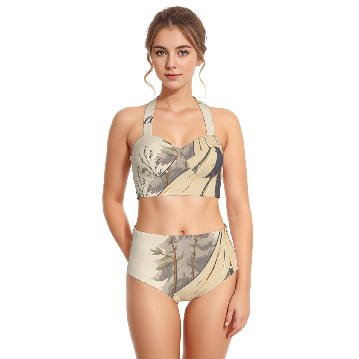 All-Over Print Women's Swimsuit Set With Halter