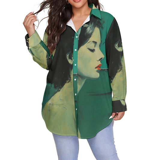 All-Over Print Women's Shirt With Long Sleeve(Plus Size)