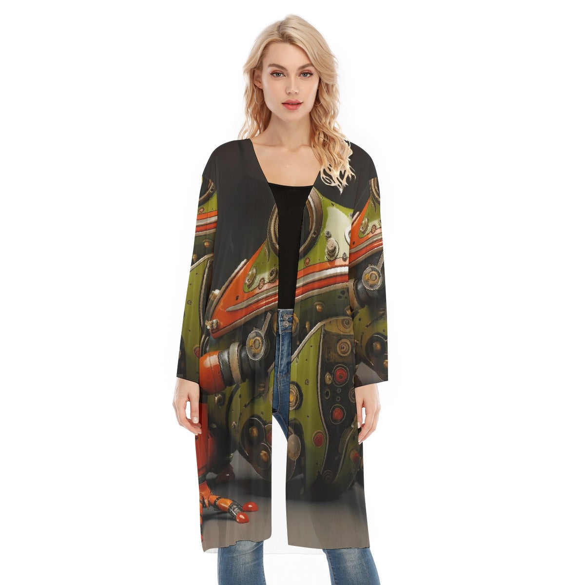 All- Over Print Women's Long Sleeve Mesh Cardigan