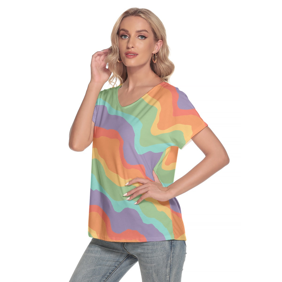 All-Over Print Women's Loose V-neck Short Sleeve T-shirt