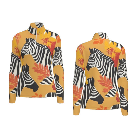 All-Over Print Women's Sports Collar Jersey With Long Sleeve