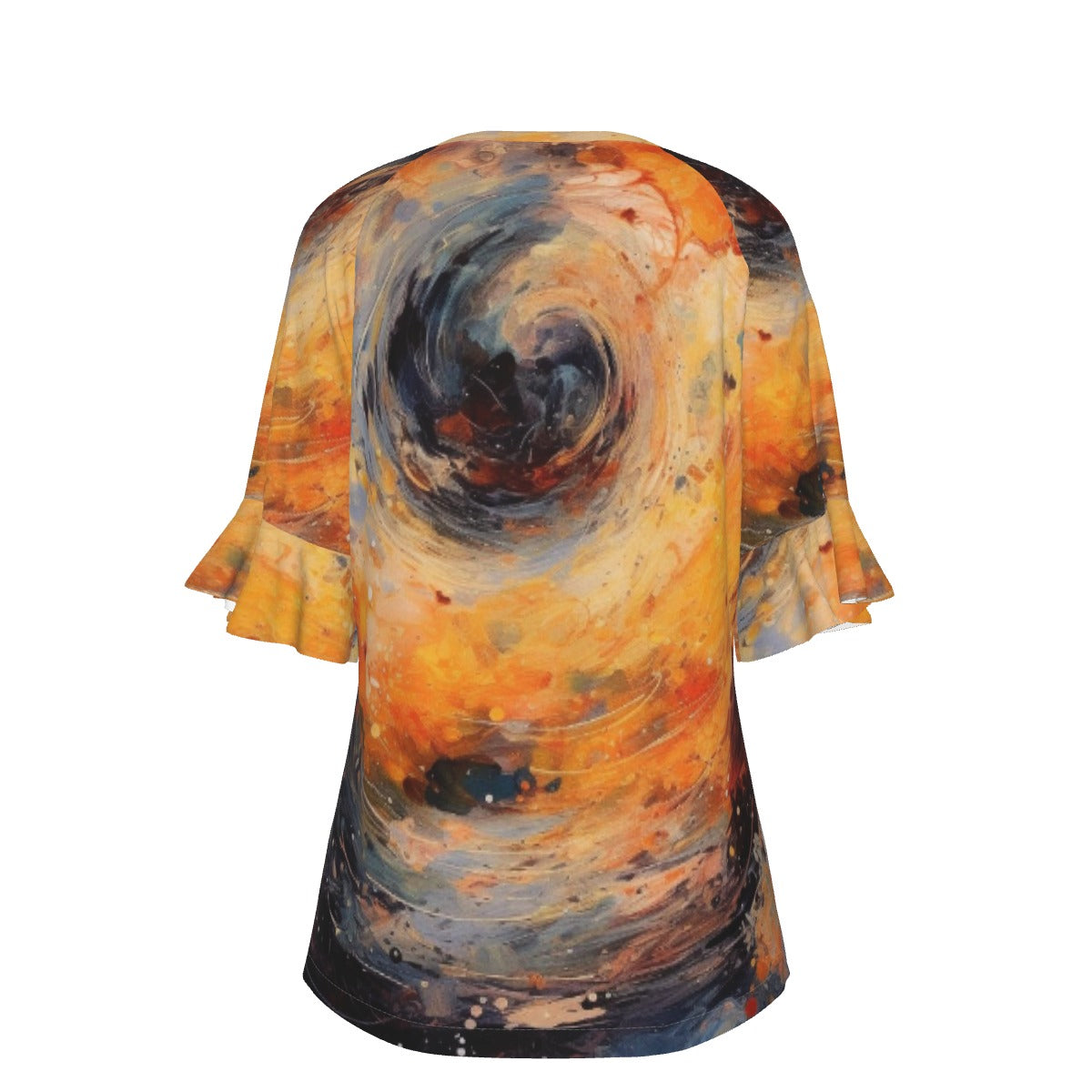 All-Over Print V-neck Women's T-shirt With Bell Sleeve