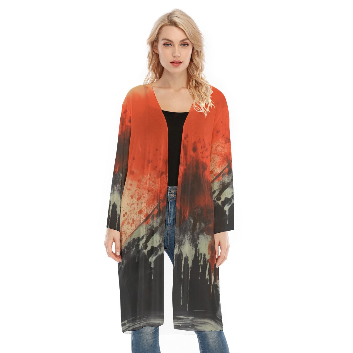 All- Over Print Women's Long Sleeve Mesh Cardigan