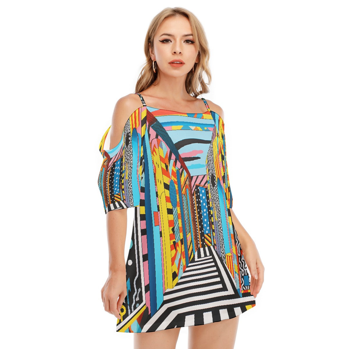 All-Over Print Women's Off-shoulder Cami Dress