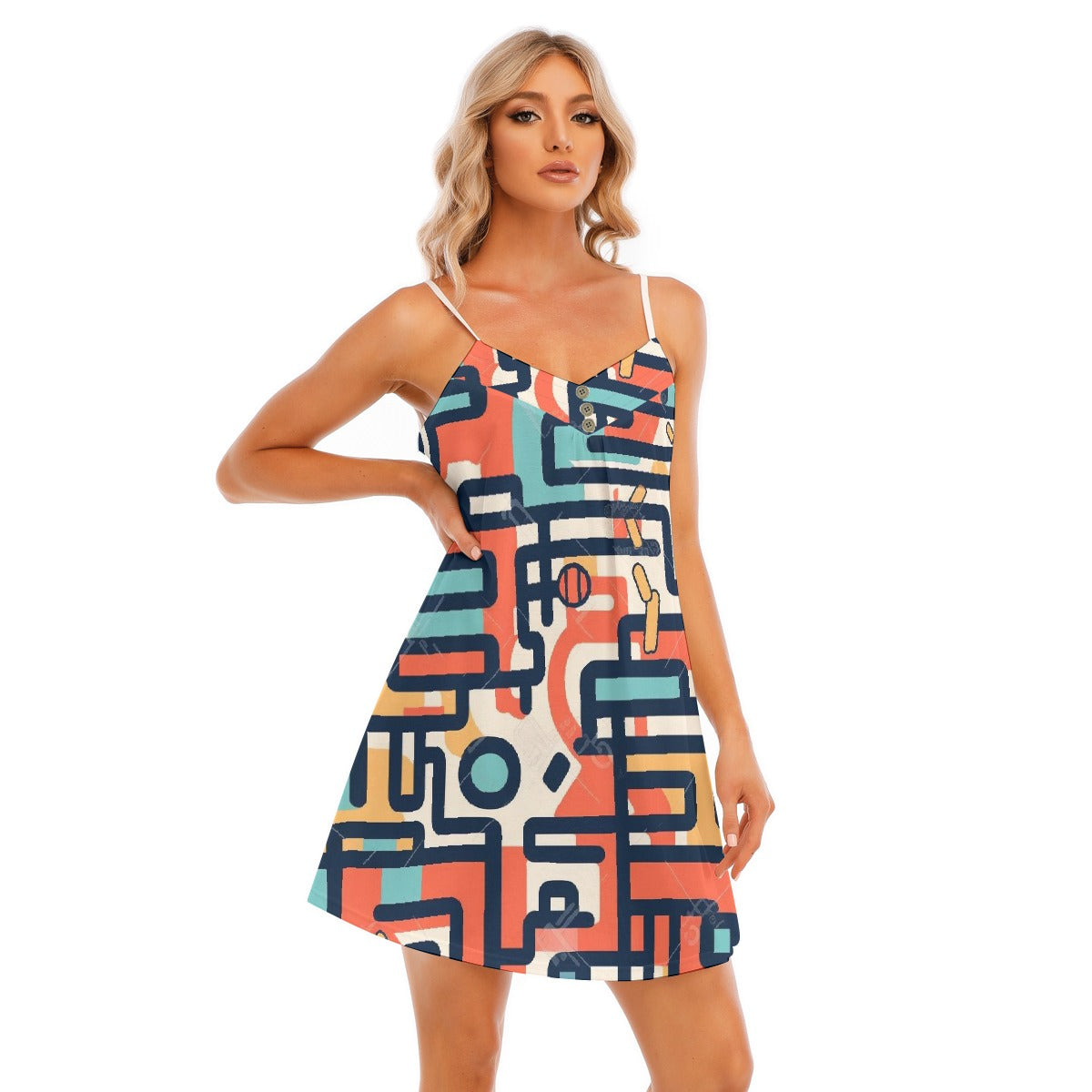 All-Over Print Women's V-neck Cami Dress