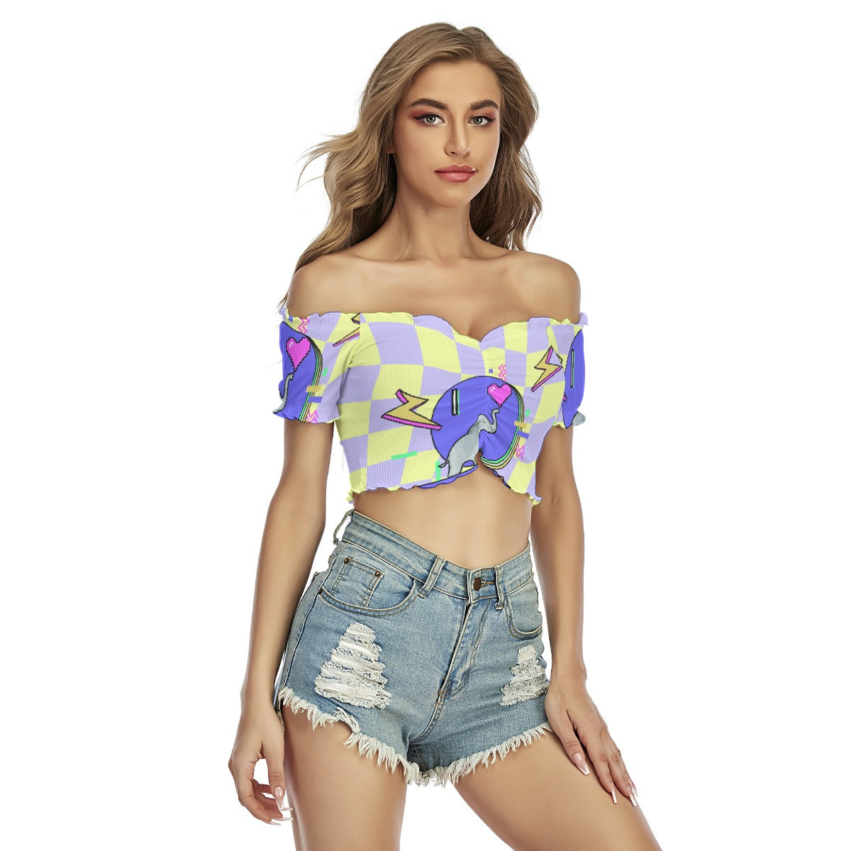 All-Over Print Women's One-shoulder Off-the-navel Short Sleeve T-shirt