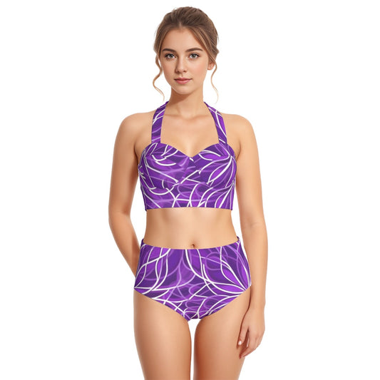 All-Over Print Women's Swimsuit Set With Halter