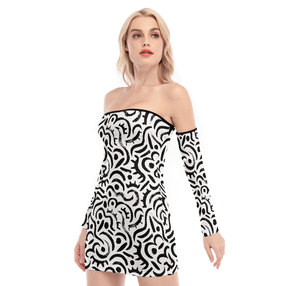 All-Over Print Women's Off-shoulder Back Lace-up Dress