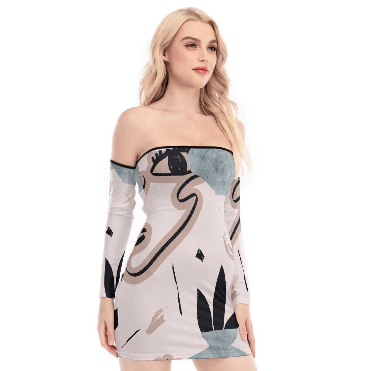 All-Over Print Women's Off-shoulder Back Lace-up Dress