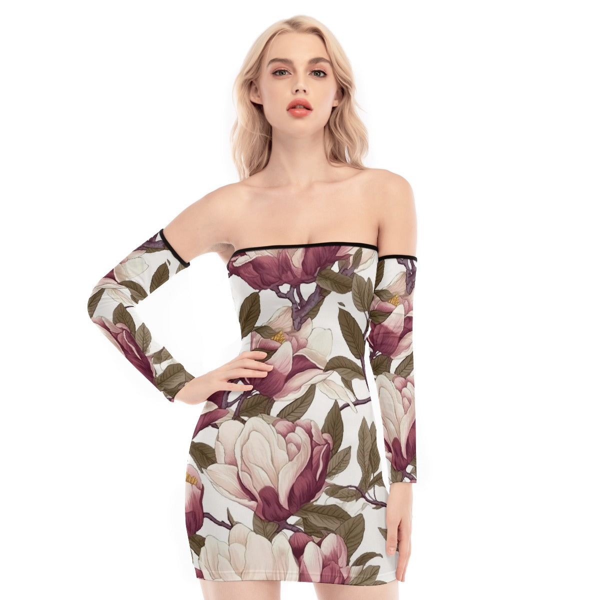 All-Over Print Women's Off-shoulder Back Lace-up Dress