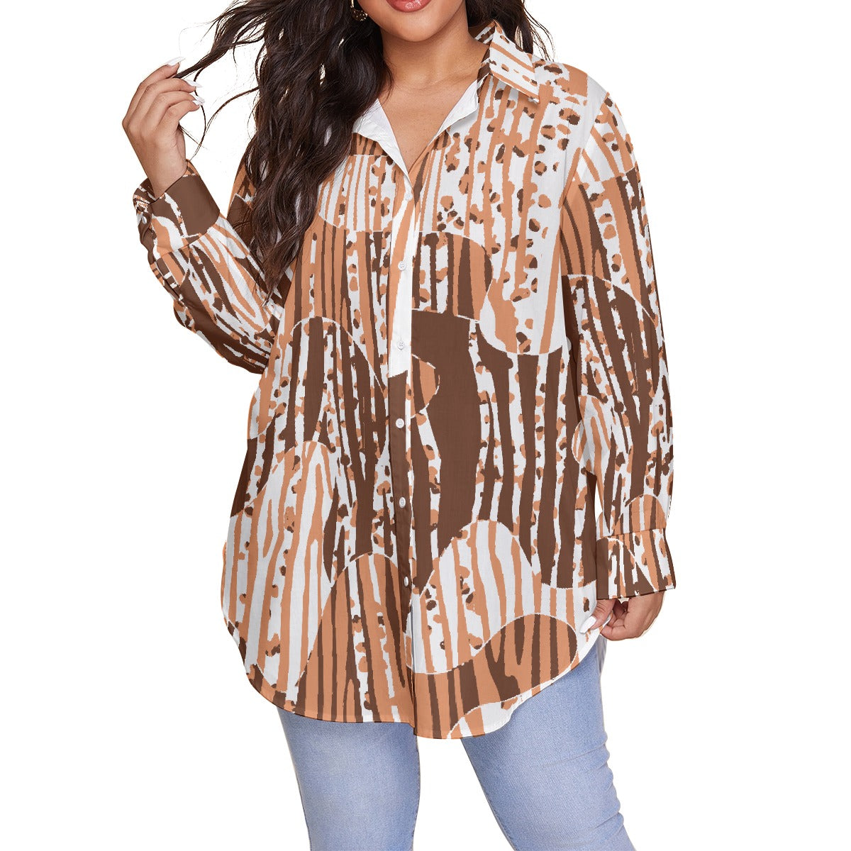 All-Over Print Women's Shirt With Long Sleeve(Plus Size)