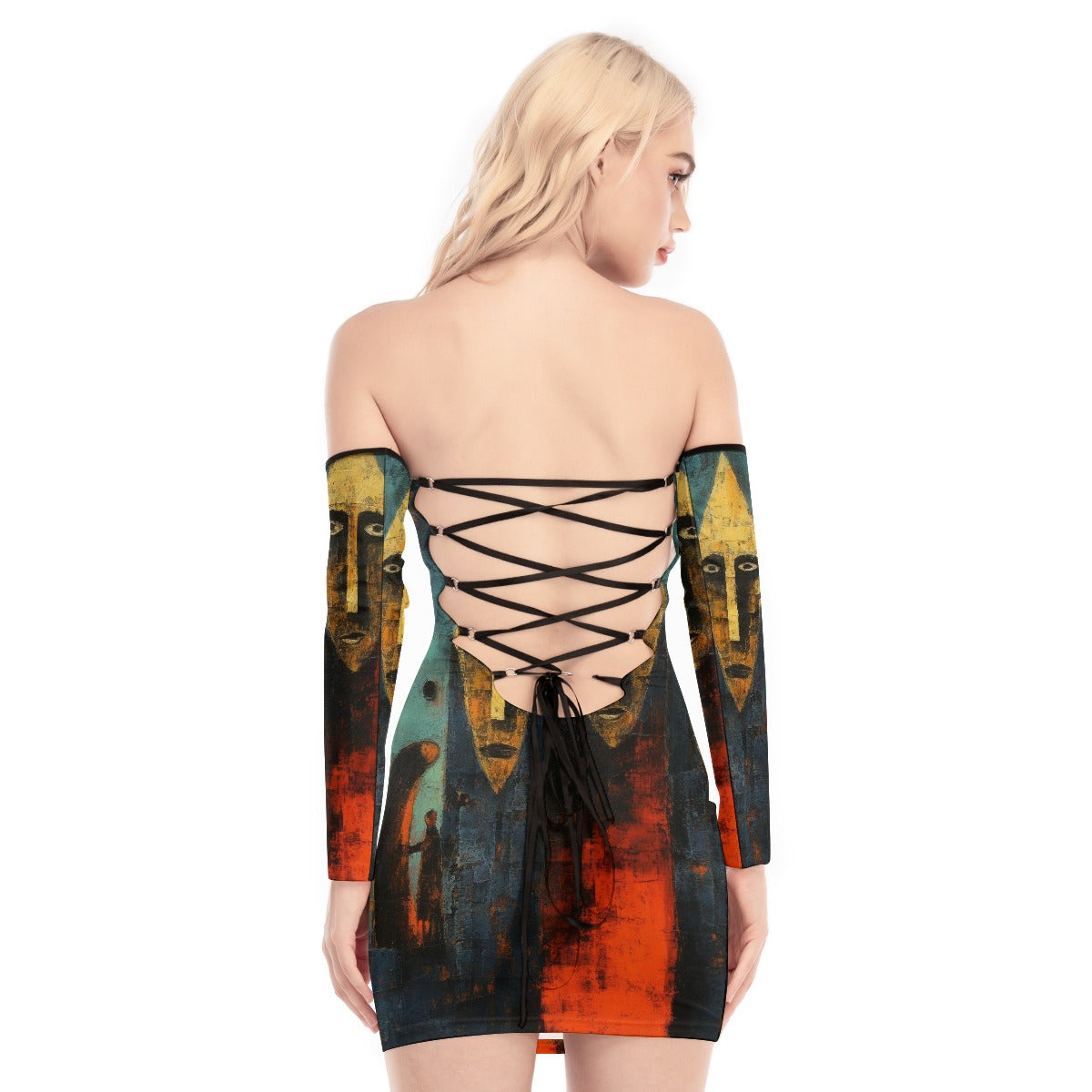 All-Over Print Women's Off-shoulder Back Lace-up Dress