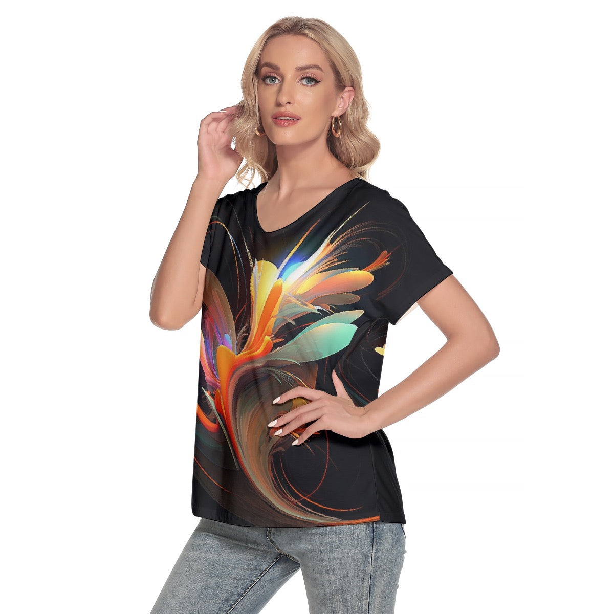 All-Over Print Women's Loose V-neck Short Sleeve T-shirt