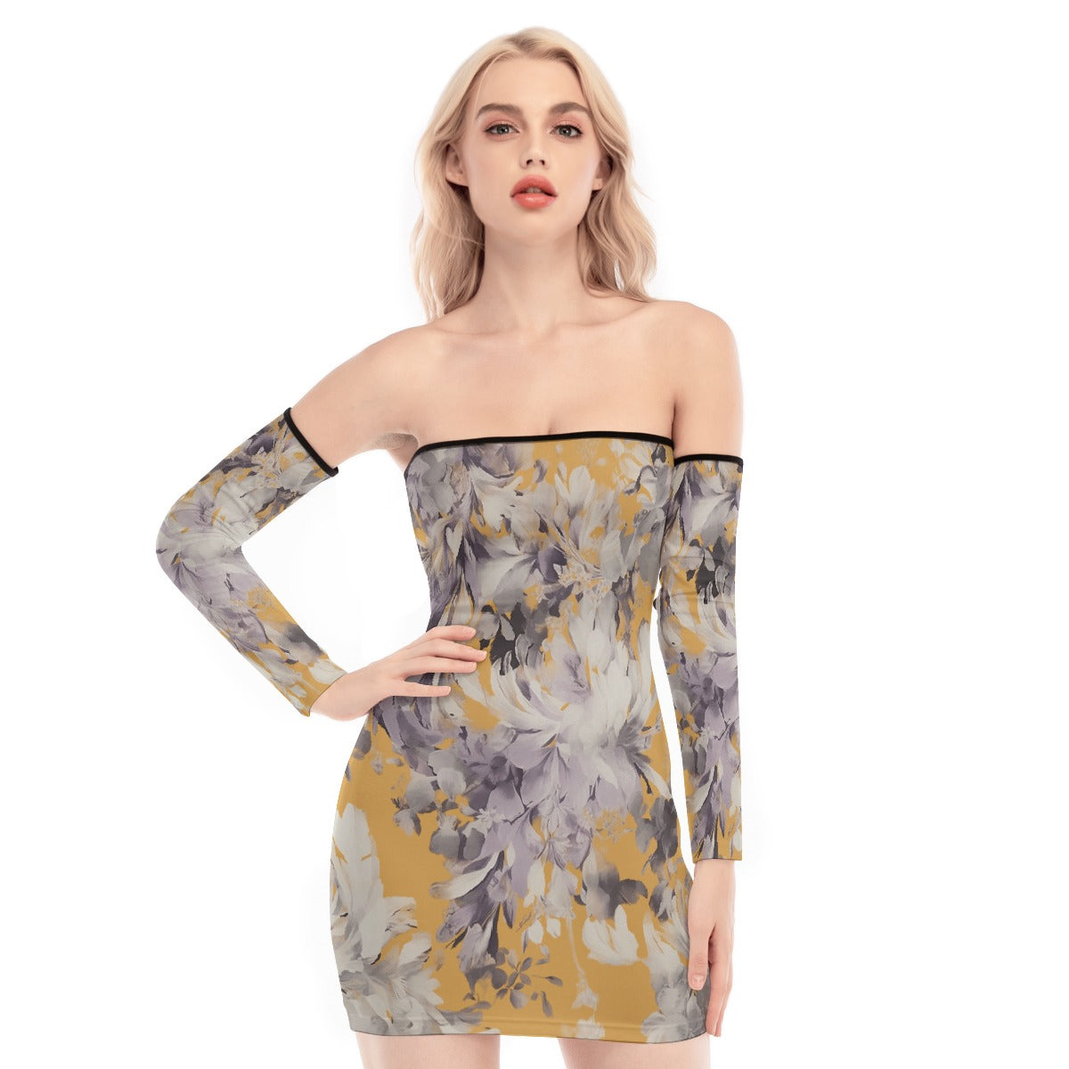 All-Over Print Women's Off-shoulder Back Lace-up Dress