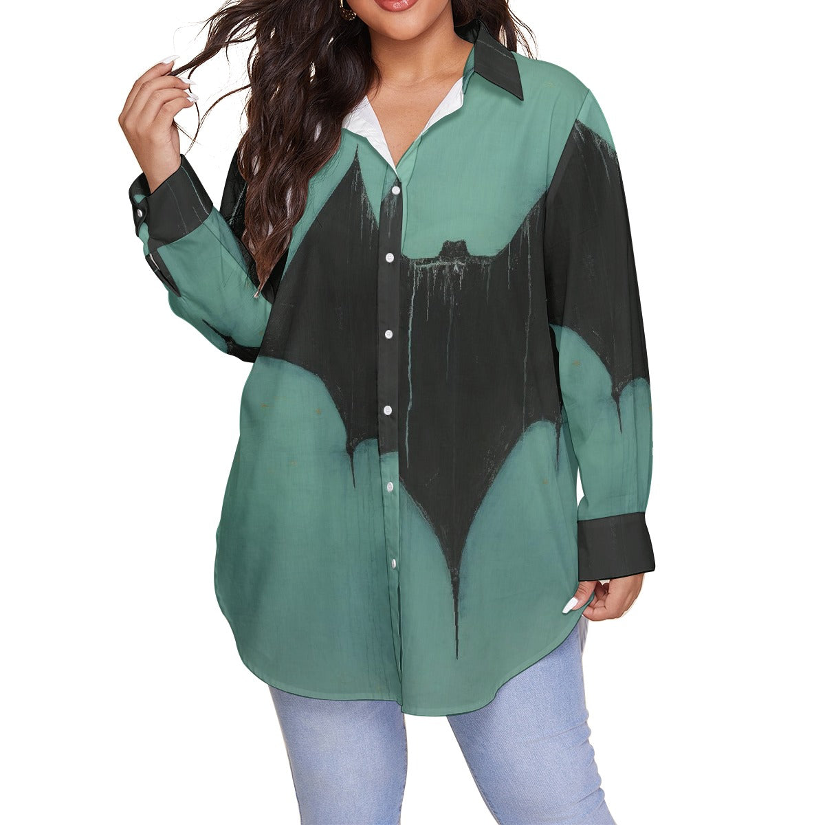 All-Over Print Women's Shirt With Long Sleeve(Plus Size)