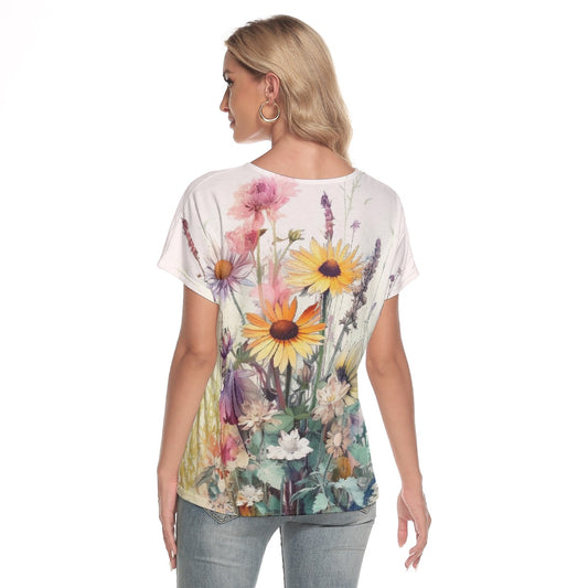 All-Over Print Women's Loose V-neck Short Sleeve T-shirt