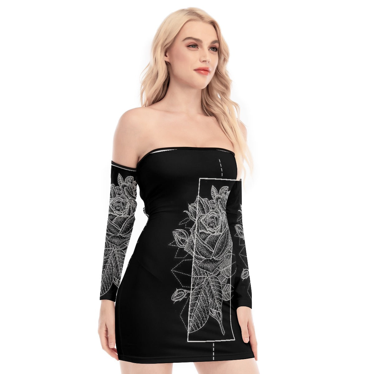 All-Over Print Women's Off-shoulder Back Lace-up Dress