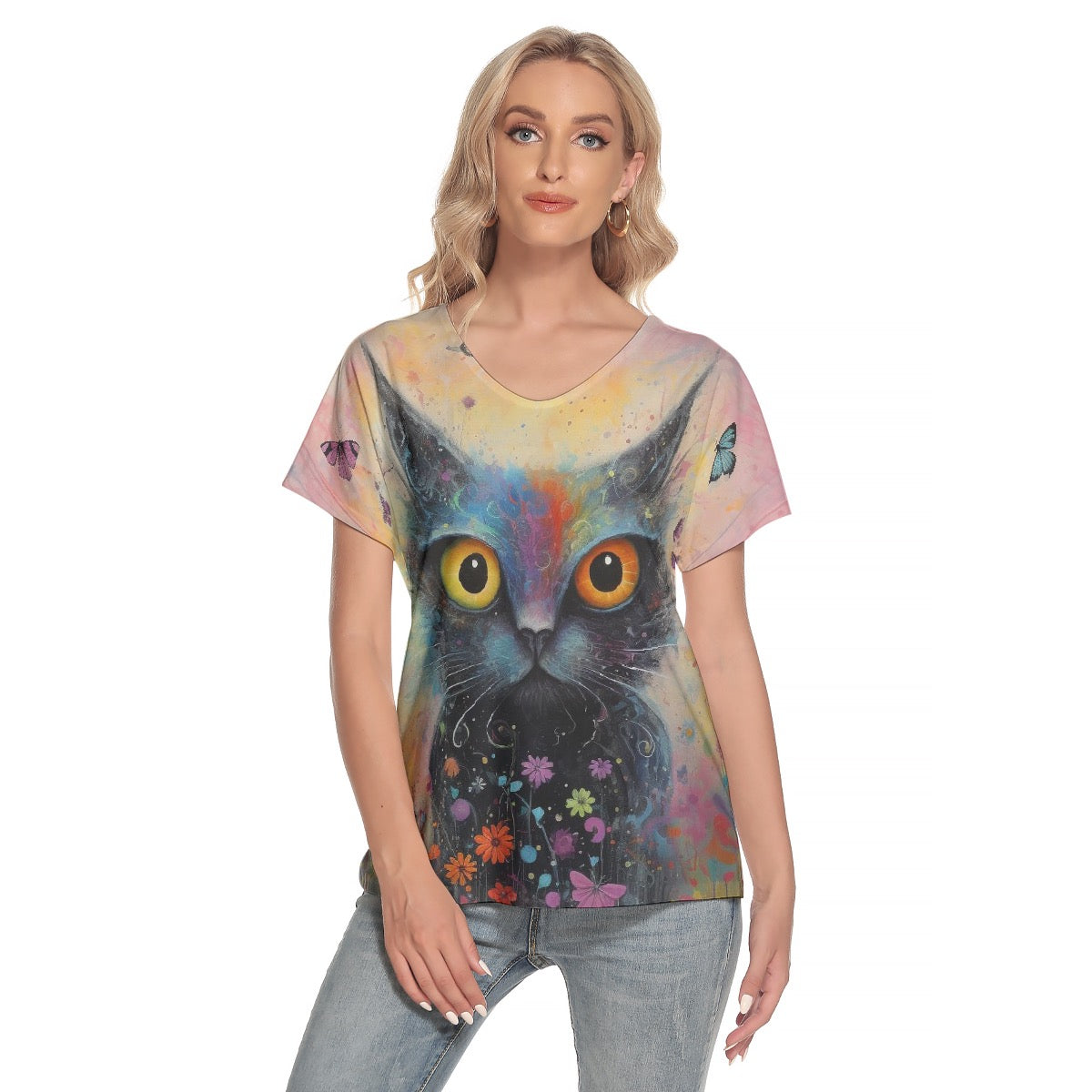 All-Over Print Women's Loose V-neck Short Sleeve T-shirt