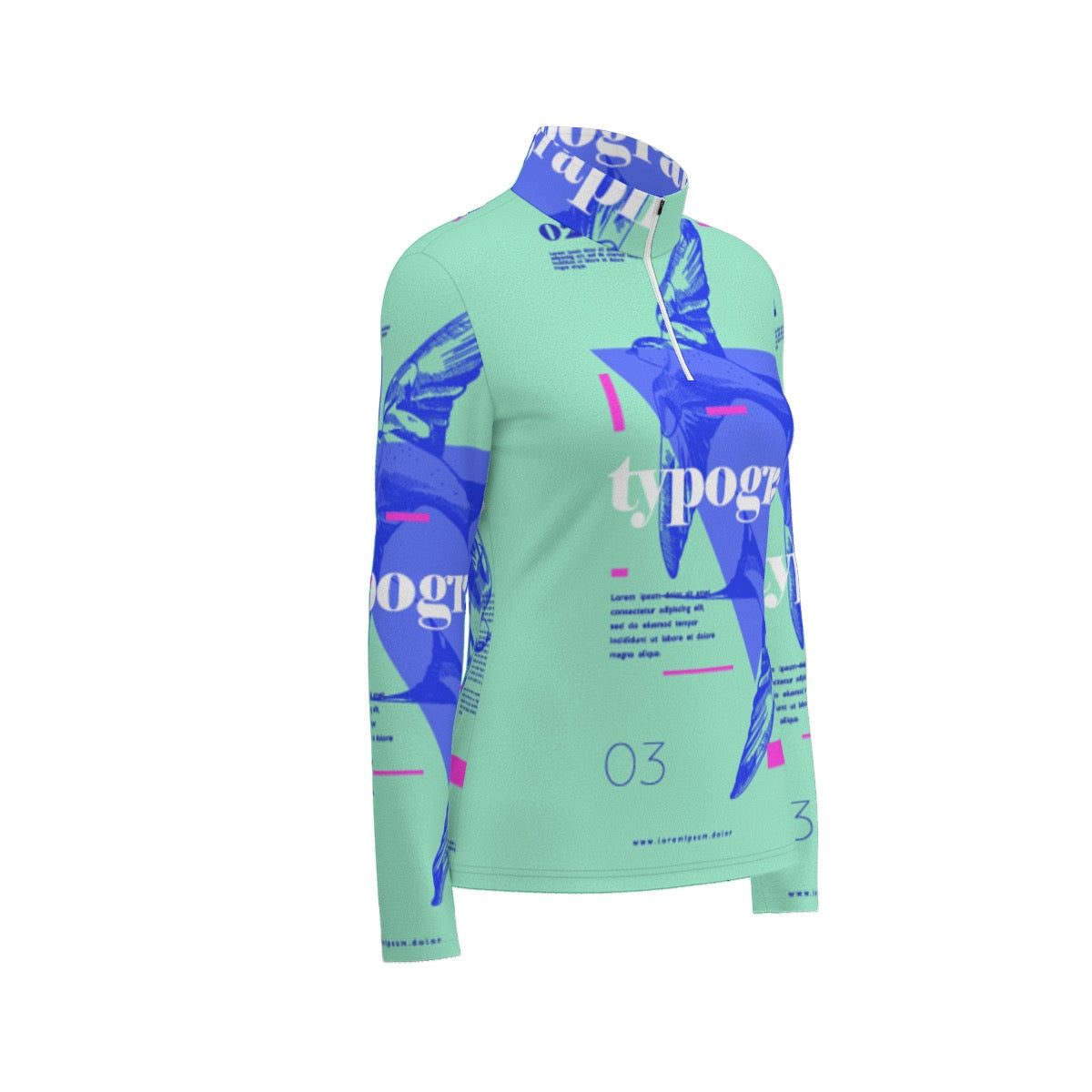 All-Over Print Women's Sports Collar Jersey With Long Sleeve