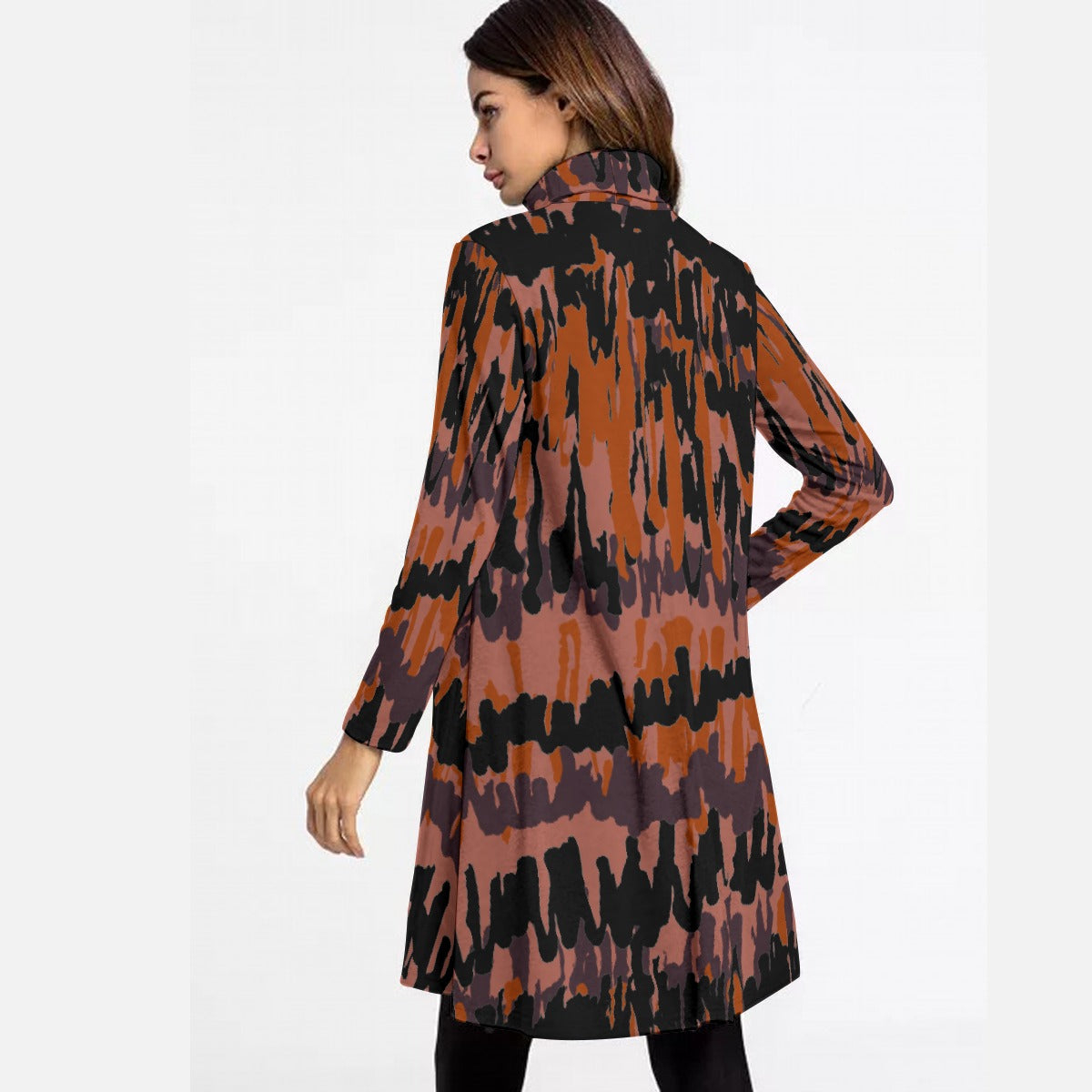 All-Over Print Women's High Neck Dress With Long Sleeve