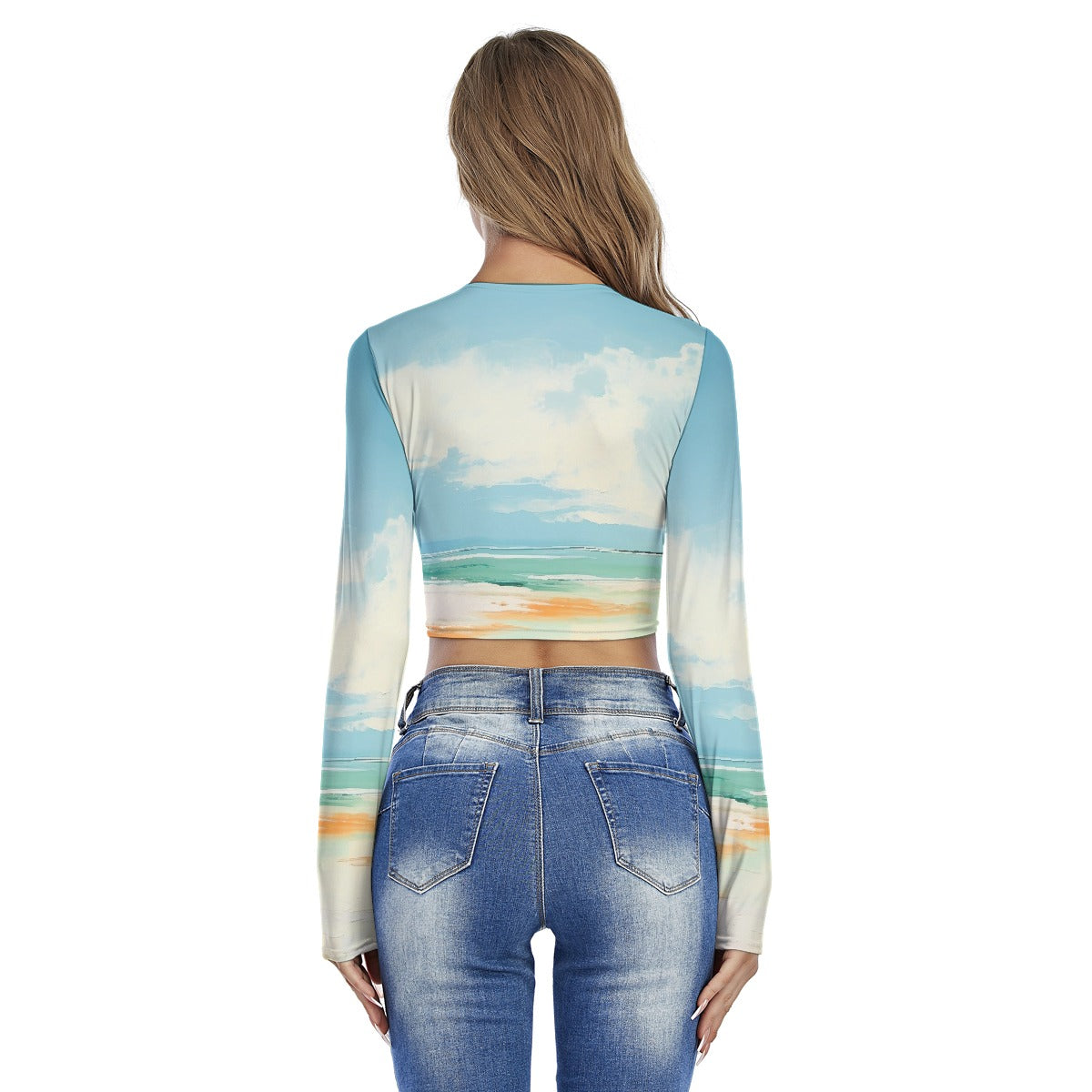 All-Over Print Women's Round Neck Crop Top T-Shirt