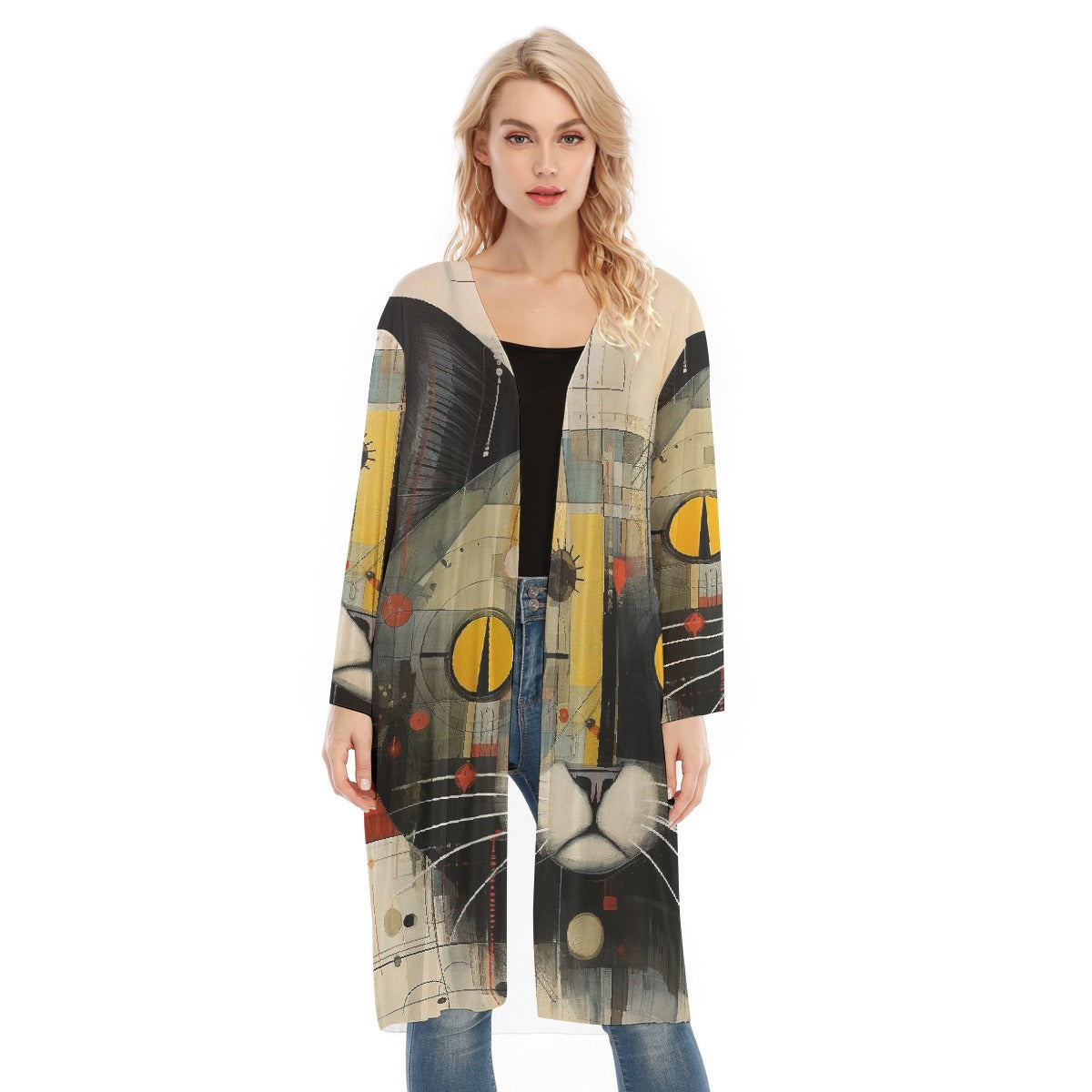 All- Over Print Women's Long Sleeve Mesh Cardigan