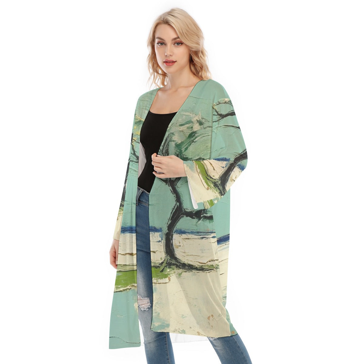 All- Over Print Women's Long Sleeve Mesh Cardigan