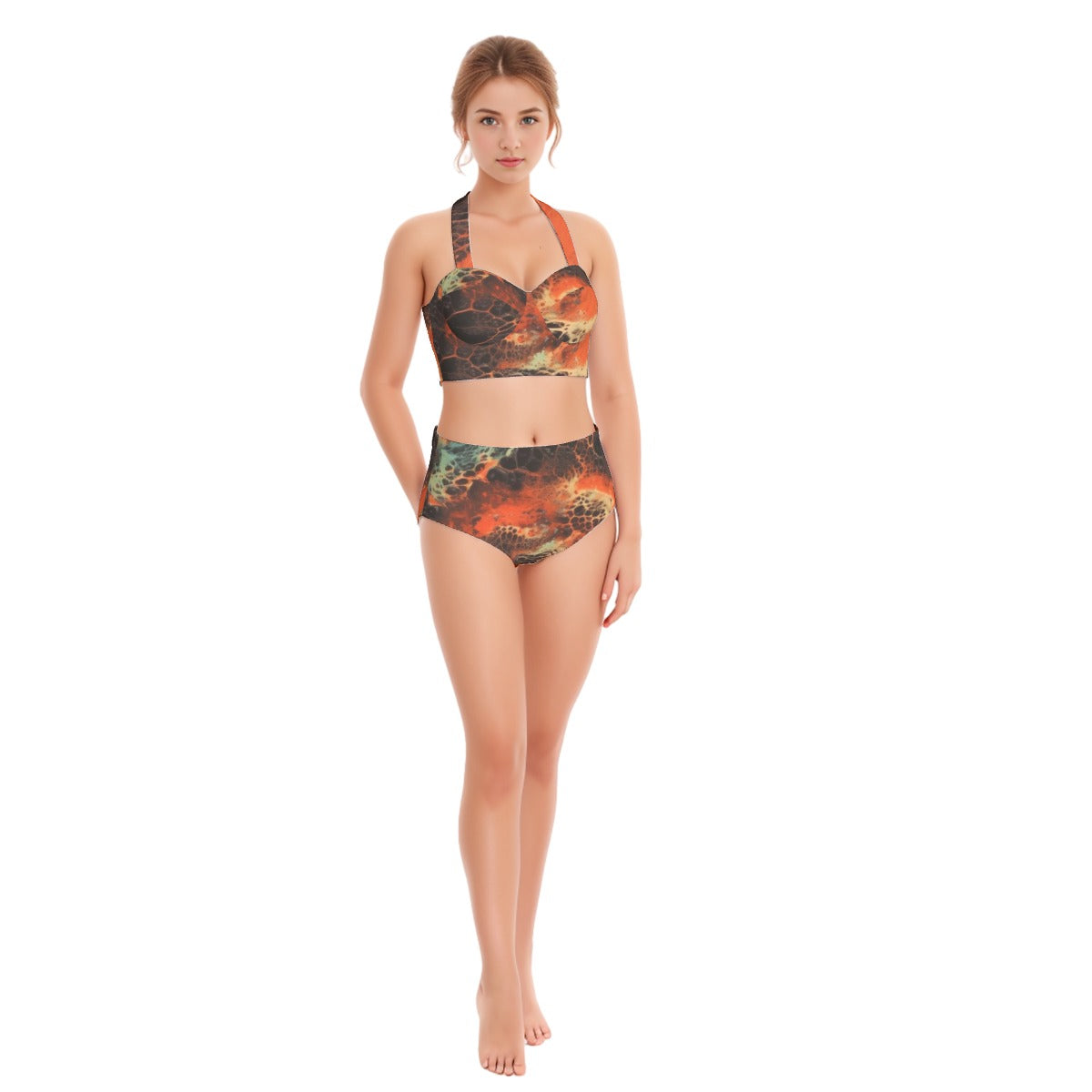 All-Over Print Women's Swimsuit Set With Halter