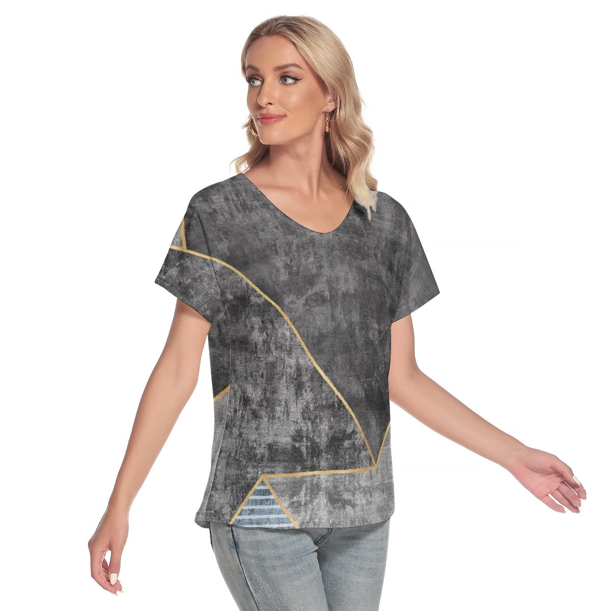 All-Over Print Women's Loose V-neck Short Sleeve T-shirt